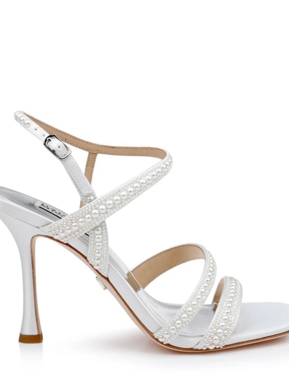 Badgley Mischka White Pearl-Strap Stiletto Sandals